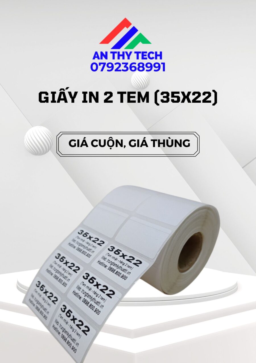 Giấy In Tem Mã Vạch Nhiệt 2 Tem 35x22 - Giao Tận Nơi Đà Lạt