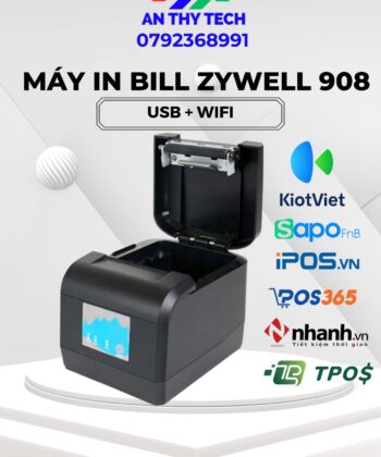 Máy in hóa đơn không dây kết nối wifi Zywell Zy908, máy in bill kết nối điện thoại không cần dây Lan