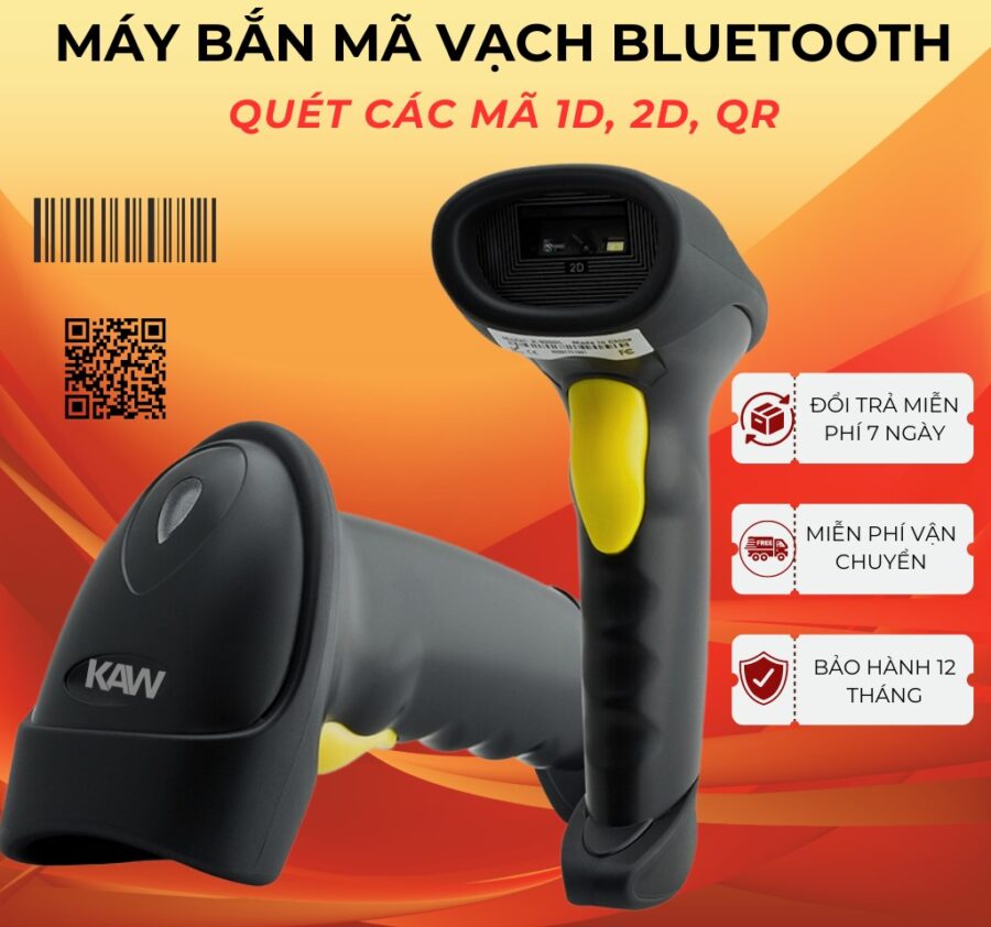 Máy quét mã vạch không dây đa tia chính hãng KAW, Siêu nhạy, đa tia, QRcode, Bluetooth điện thoại.